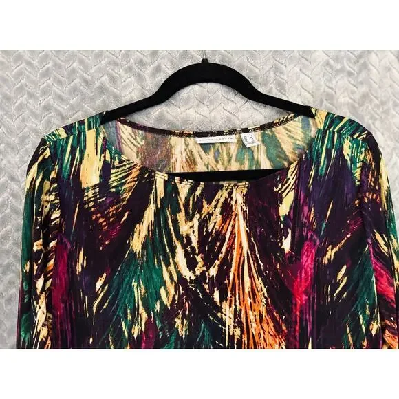 Susan Graver Liquid Knit Colorburst Feather Long Sleeve Top size L Colorful - Picture 3 of 4